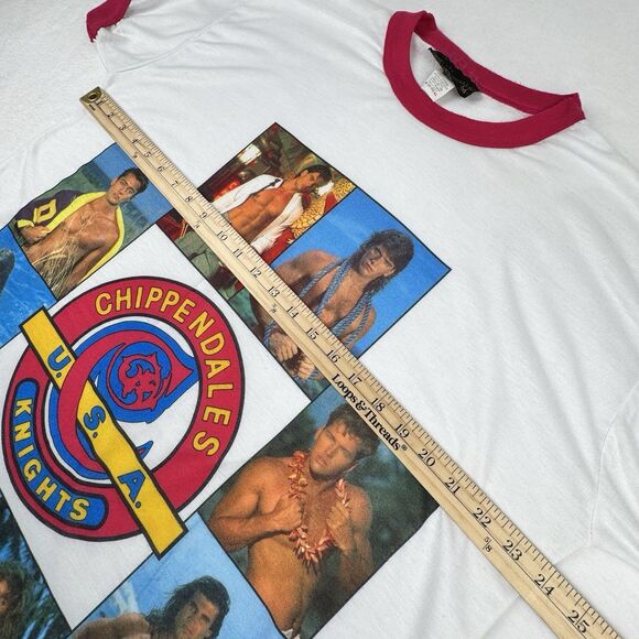 Vintage 90s Chippendales Stripper Sleep Shirt Pink Ringer Tee Single Stitch USA - Picture 13 of 16